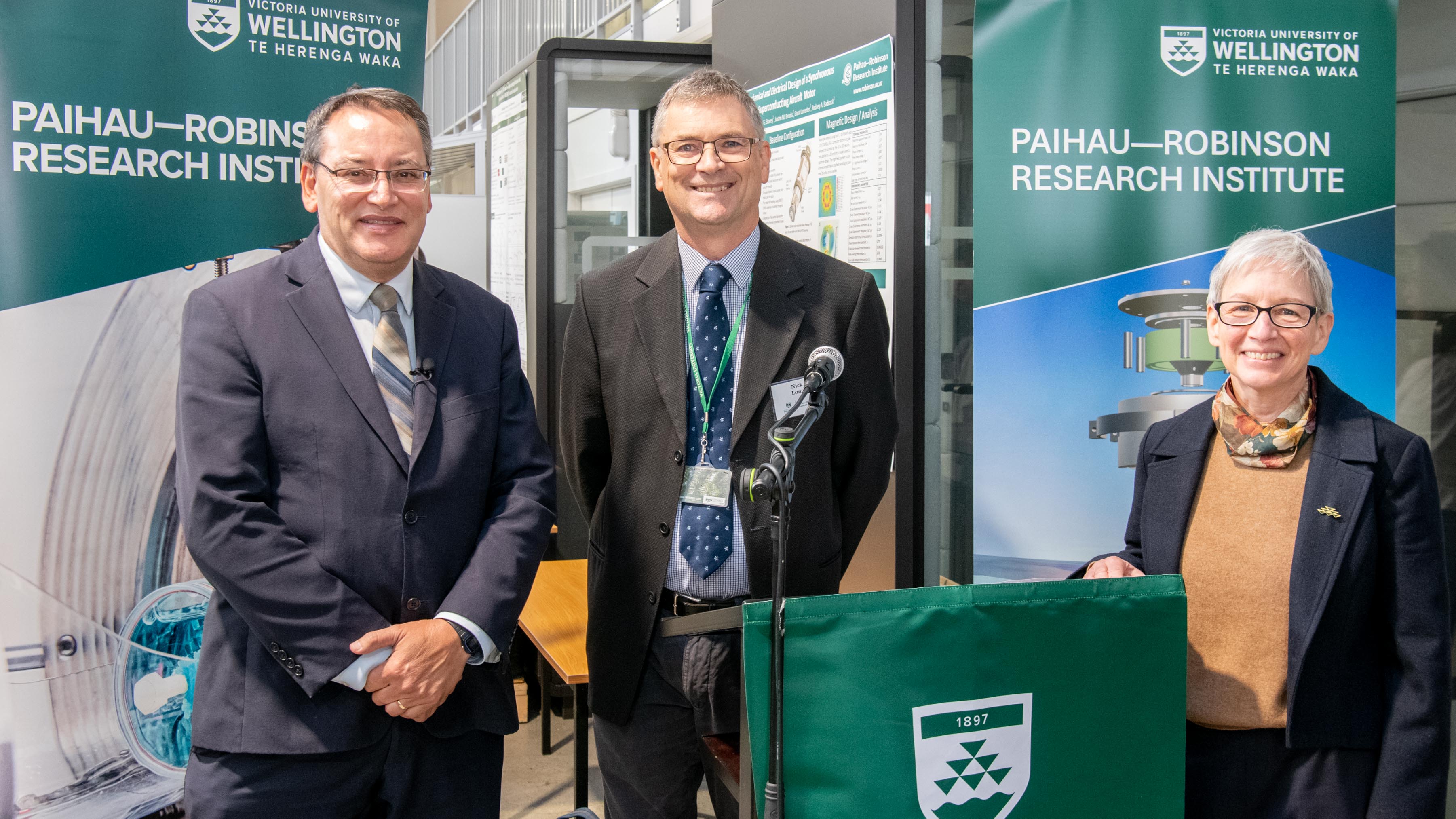 Minister Reti, Professor Nick Long, and Professor Margaret Hyland